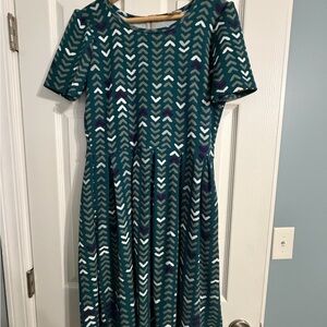 LuLaRoe Teal and White Patterned Midi Dress